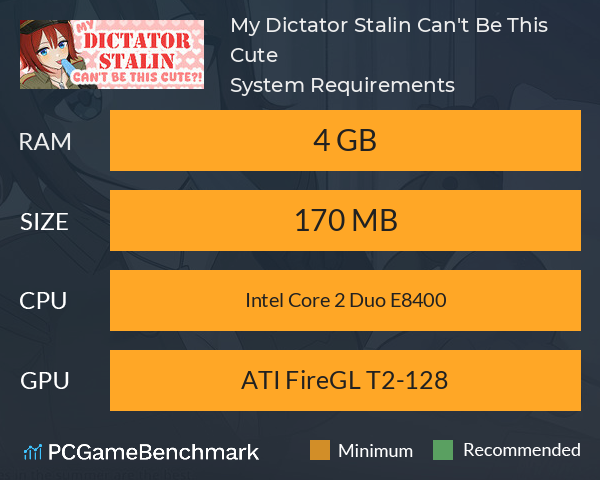 My Dictator Stalin Can't Be This Cute ?! System Requirements PC Graph - Can I Run My Dictator Stalin Can't Be This Cute ?! My Dictator Stalin Can't Be This Cute ?! System Requirements PC Graph - Can I Run My Dictator Stalin Can't Be This Cute ?!