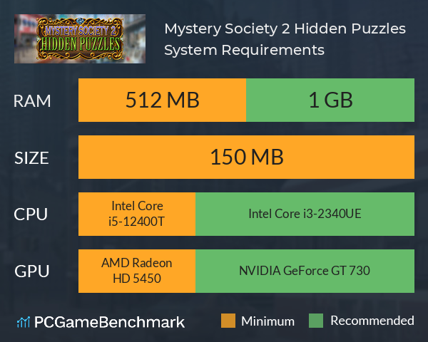 Mystery Society 2: Hidden Puzzles System Requirements PC Graph - Can I Run Mystery Society 2: Hidden Puzzles Mystery Society 2: Hidden Puzzles System Requirements PC Graph - Can I Run Mystery Society 2: Hidden Puzzles
