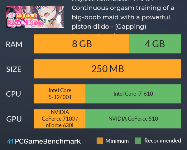 NejicomiSimulator TMA01 - Continuous orgasm training of a big-boob maid with a powerful piston dildo! - (Gapping) System Requirements PC Graph - Can I Run NejicomiSimulator TMA01 - Continuous orgasm training of a big-boob maid with a powerful piston dildo! - (Gapping)