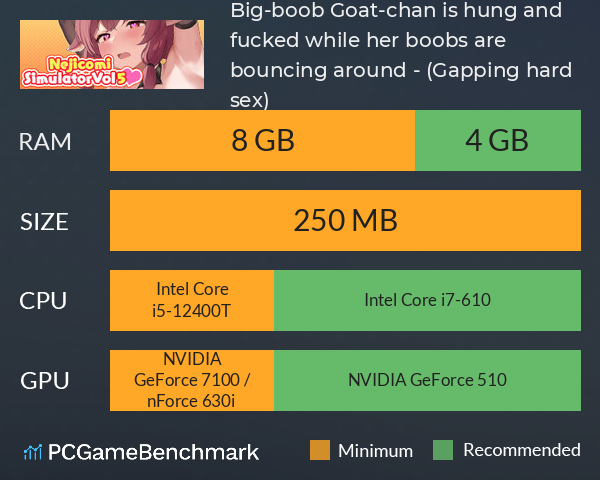 NejicomiSimulator Vol.5 - Big-boob Goat-chan is hung and fucked while her boobs are bouncing around!! - (Gapping, hard sex) System Requirements PC Graph - Can I Run NejicomiSimulator Vol.5 - Big-boob Goat-chan is hung and fucked while her boobs are bouncing around!! - (Gapping, hard sex)