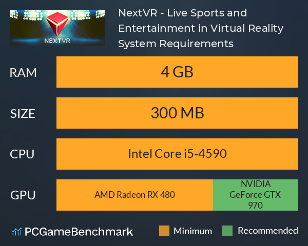 NextVR - Live Sports and Entertainment in Virtual Reality System Requirements PC Graph - Can I Run NextVR - Live Sports and Entertainment in Virtual Reality NextVR - Live Sports and Entertainment in Virtual Reality System Requirements PC Graph - Can I Run NextVR - Live Sports and Entertainment in Virtual Reality