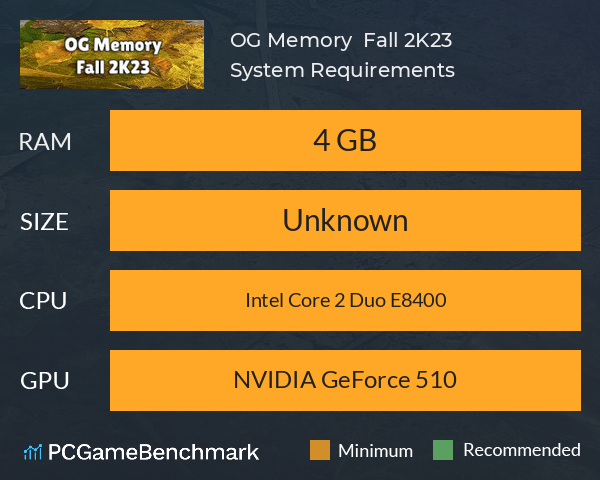 OG Memory: Fall 2K23 System Requirements PC Graph - Can I Run OG Memory: Fall 2K23 OG Memory: Fall 2K23 System Requirements PC Graph - Can I Run OG Memory: Fall 2K23