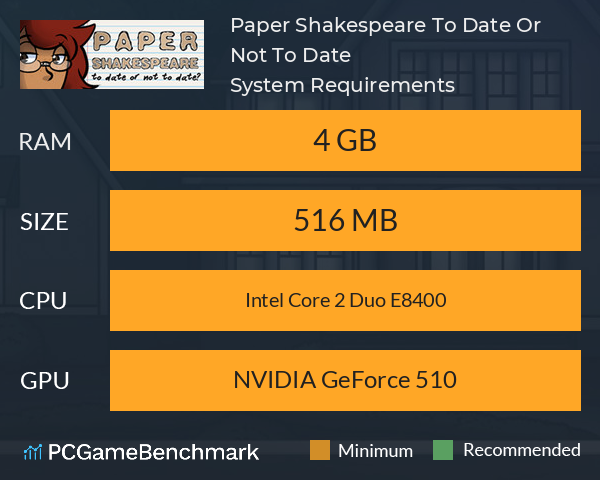 Paper Shakespeare: To Date Or Not To Date? System Requirements PC Graph - Can I Run Paper Shakespeare: To Date Or Not To Date? Paper Shakespeare: To Date Or Not To Date? System Requirements PC Graph - Can I Run Paper Shakespeare: To Date Or Not To Date?