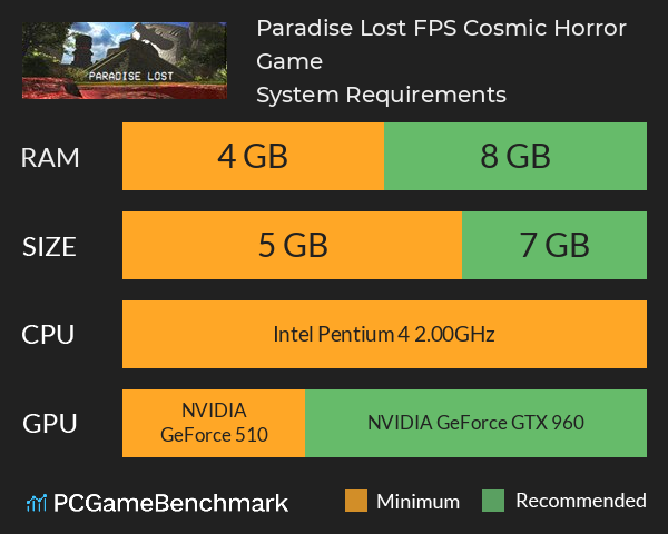 Paradise Lost: FPS Cosmic Horror Game System Requirements PC Graph - Can I Run Paradise Lost: FPS Cosmic Horror Game Paradise Lost: FPS Cosmic Horror Game System Requirements PC Graph - Can I Run Paradise Lost: FPS Cosmic Horror Game