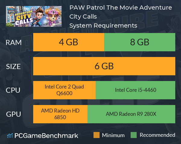 PAW Patrol The Movie: Adventure City Calls System Requirements PC Graph - Can I Run PAW Patrol The Movie: Adventure City Calls