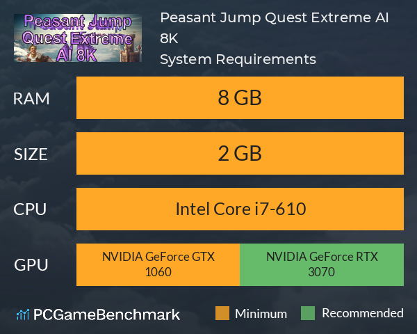 Peasant Jump Quest Extreme AI 8K System Requirements PC Graph - Can I Run Peasant Jump Quest Extreme AI 8K Peasant Jump Quest Extreme AI 8K System Requirements PC Graph - Can I Run Peasant Jump Quest Extreme AI 8K