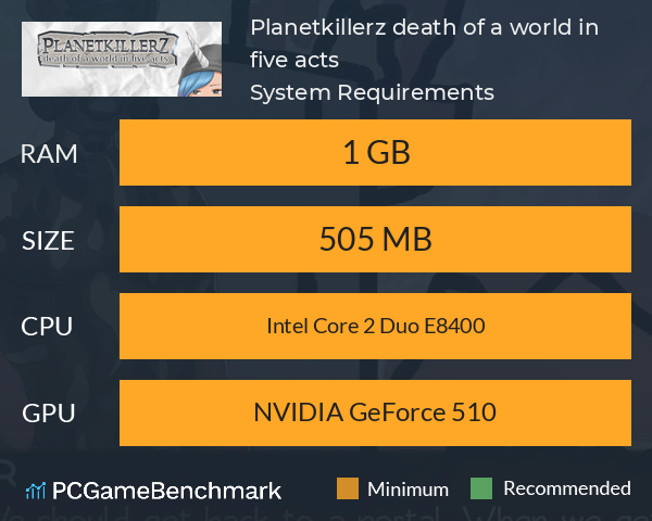 Planetkillerz: death of a world in five acts. System Requirements PC Graph - Can I Run Planetkillerz: death of a world in five acts. Planetkillerz: death of a world in five acts. System Requirements PC Graph - Can I Run Planetkillerz: death of a world in five acts.