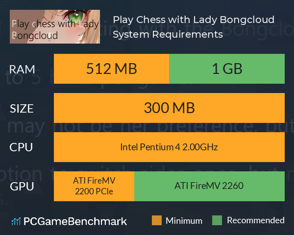Play Chess with Lady Bongcloud System Requirements PC Graph - Can I Run Play Chess with Lady Bongcloud Play Chess with Lady Bongcloud System Requirements PC Graph - Can I Run Play Chess with Lady Bongcloud