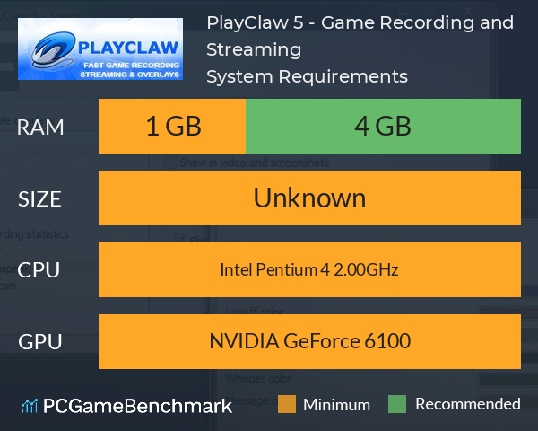 PlayClaw 5 - Game Recording and Streaming System Requirements PC Graph - Can I Run PlayClaw 5 - Game Recording and Streaming