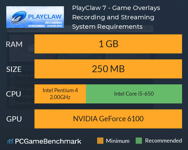 PlayClaw 7 - Game Overlays, Recording and Streaming System Requirements PC Graph - Can I Run PlayClaw 7 - Game Overlays, Recording and Streaming PlayClaw 7 - Game Overlays, Recording and Streaming System Requirements PC Graph - Can I Run PlayClaw 7 - Game Overlays, Recording and Streaming