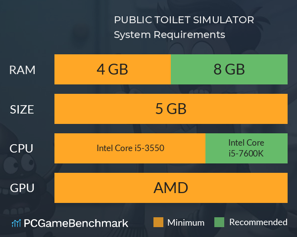 PUBLIC TOILET SIMULATOR System Requirements PC Graph - Can I Run PUBLIC TOILET SIMULATOR PUBLIC TOILET SIMULATOR System Requirements PC Graph - Can I Run PUBLIC TOILET SIMULATOR
