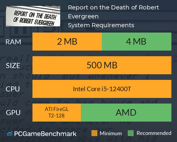 Report on the Death of Robert Evergreen System Requirements PC Graph - Can I Run Report on the Death of Robert Evergreen Report on the Death of Robert Evergreen System Requirements PC Graph - Can I Run Report on the Death of Robert Evergreen
