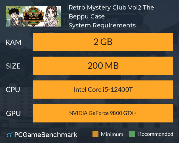 Retro Mystery Club Vol.2: The Beppu Case System Requirements PC Graph - Can I Run Retro Mystery Club Vol.2: The Beppu Case Retro Mystery Club Vol.2: The Beppu Case System Requirements PC Graph - Can I Run Retro Mystery Club Vol.2: The Beppu Case