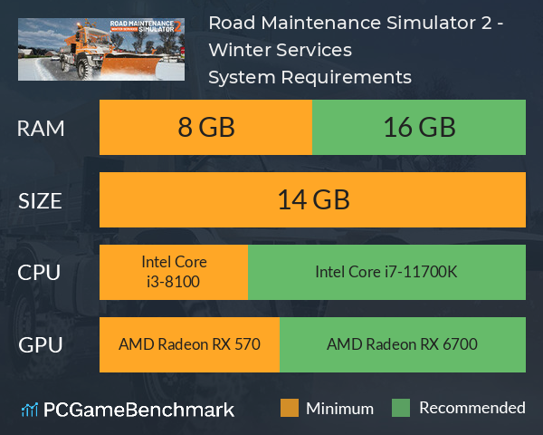 Road Maintenance Simulator 2 - Winter Services System Requirements PC Graph - Can I Run Road Maintenance Simulator 2 - Winter Services Road Maintenance Simulator 2 - Winter Services System Requirements PC Graph - Can I Run Road Maintenance Simulator 2 - Winter Services