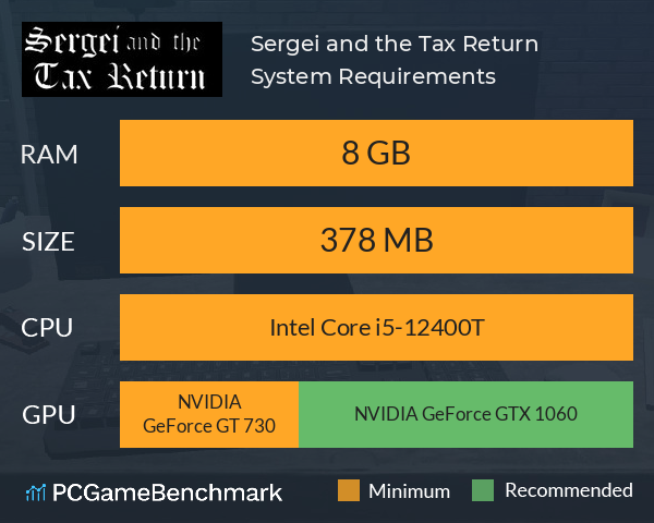 Sergei and the Tax Return System Requirements PC Graph - Can I Run Sergei and the Tax Return