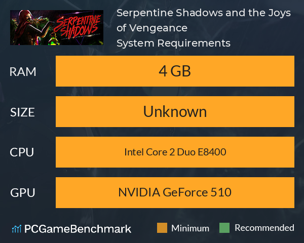 Serpentine Shadows and the Joys of Vengeance System Requirements PC Graph - Can I Run Serpentine Shadows and the Joys of Vengeance Serpentine Shadows and the Joys of Vengeance System Requirements PC Graph - Can I Run Serpentine Shadows and the Joys of Vengeance