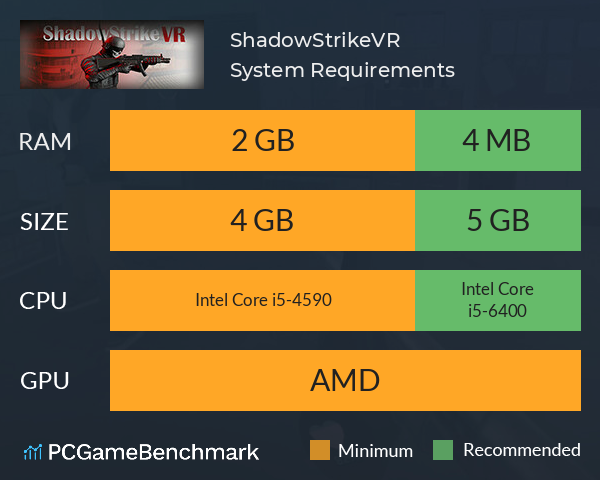 ShadowStrikeVR System Requirements PC Graph - Can I Run ShadowStrikeVR