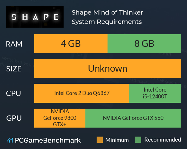 Shape: Mind of Thinker System Requirements PC Graph - Can I Run Shape: Mind of Thinker Shape: Mind of Thinker System Requirements PC Graph - Can I Run Shape: Mind of Thinker