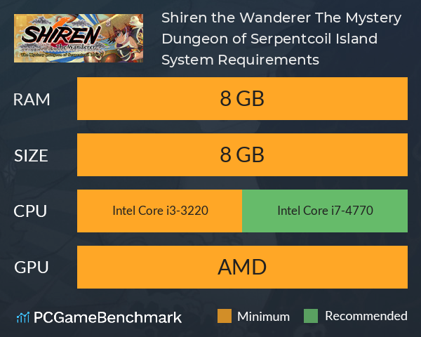 Shiren the Wanderer: The Mystery Dungeon of Serpentcoil Island System Requirements PC Graph - Can I Run Shiren the Wanderer: The Mystery Dungeon of Serpentcoil Island Shiren the Wanderer: The Mystery Dungeon of Serpentcoil Island System Requirements PC Graph - Can I Run Shiren the Wanderer: The Mystery Dungeon of Serpentcoil Island