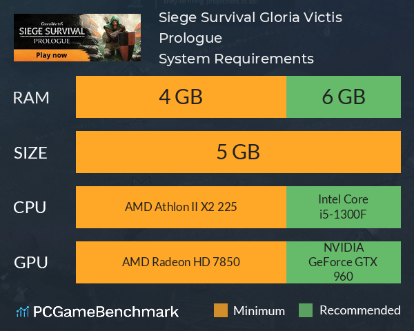 Siege Survival: Gloria Victis Prologue System Requirements PC Graph - Can I Run Siege Survival: Gloria Victis Prologue