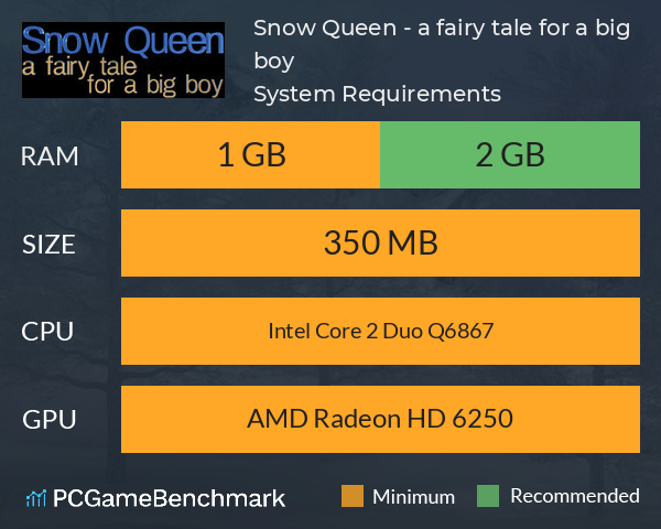 Snow Queen - a fairy tale for a big boy System Requirements PC Graph - Can I Run Snow Queen - a fairy tale for a big boy Snow Queen - a fairy tale for a big boy System Requirements PC Graph - Can I Run Snow Queen - a fairy tale for a big boy