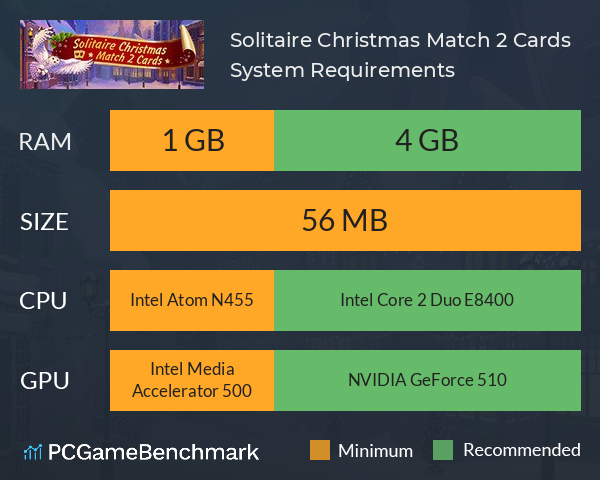 Solitaire Christmas. Match 2 Cards System Requirements PC Graph - Can I Run Solitaire Christmas. Match 2 Cards