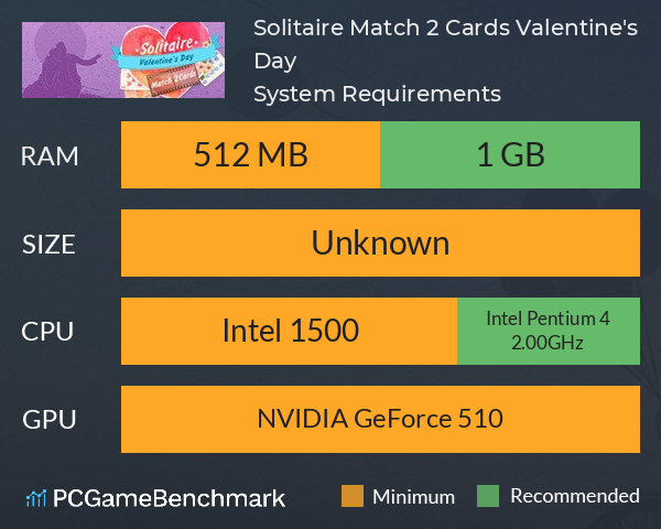 Solitaire Match 2 Cards. Valentine's Day System Requirements PC Graph - Can I Run Solitaire Match 2 Cards. Valentine's Day