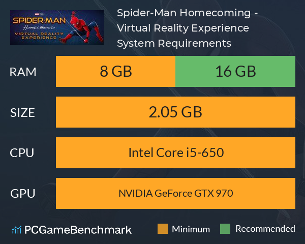 Spider-Man: Homecoming - Virtual Reality Experience System Requirements PC Graph - Can I Run Spider-Man: Homecoming - Virtual Reality Experience
