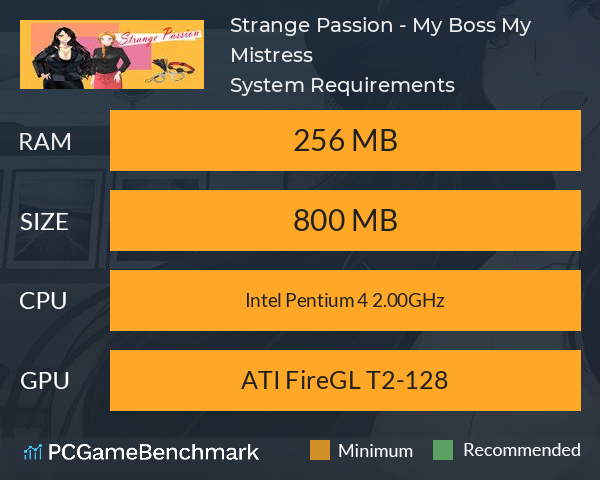 Strange Passion - My Boss, My Mistress System Requirements PC Graph - Can I Run Strange Passion - My Boss, My Mistress Strange Passion - My Boss, My Mistress System Requirements PC Graph - Can I Run Strange Passion - My Boss, My Mistress
