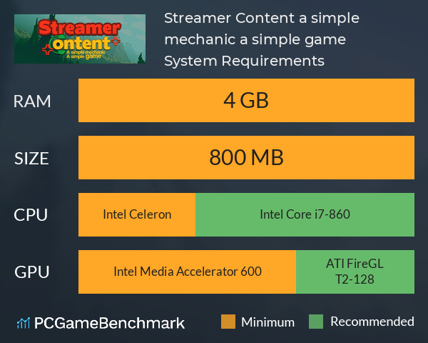 Streamer Content: a simple mechanic, a simple game System Requirements PC Graph - Can I Run Streamer Content: a simple mechanic, a simple game Streamer Content: a simple mechanic, a simple game System Requirements PC Graph - Can I Run Streamer Content: a simple mechanic, a simple game