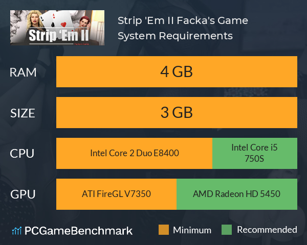 Strip 'Em II: Facka's Game System Requirements PC Graph - Can I Run Strip 'Em II: Facka's Game