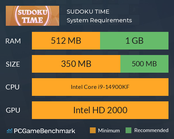 SUDOKU TIME System Requirements PC Graph - Can I Run SUDOKU TIME SUDOKU TIME System Requirements PC Graph - Can I Run SUDOKU TIME
