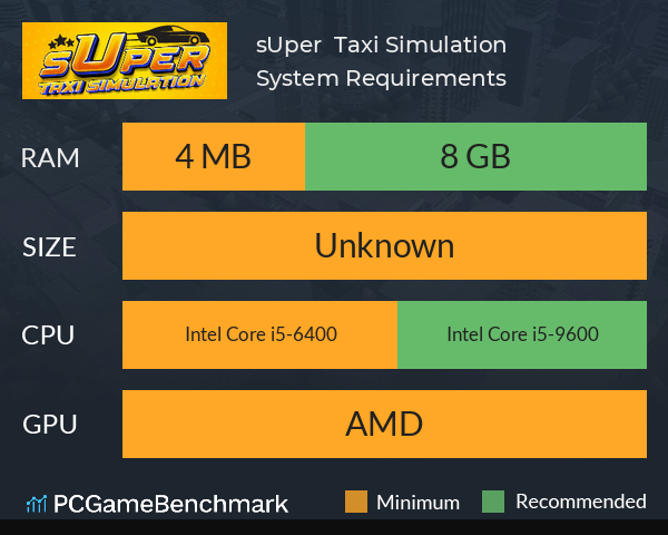 sUper : Taxi Simulation System Requirements PC Graph - Can I Run sUper : Taxi Simulation sUper : Taxi Simulation System Requirements PC Graph - Can I Run sUper : Taxi Simulation