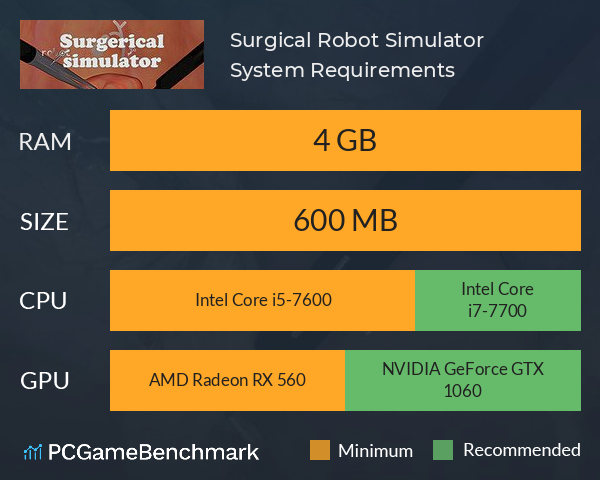 Surgical Robot Simulator System Requirements PC Graph - Can I Run Surgical Robot Simulator Surgical Robot Simulator System Requirements PC Graph - Can I Run Surgical Robot Simulator
