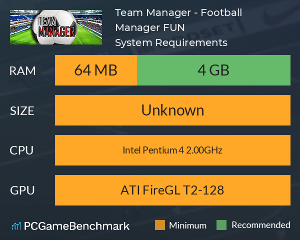 Team Manager - Football Manager FUN System Requirements PC Graph - Can I Run Team Manager - Football Manager FUN Team Manager - Football Manager FUN System Requirements PC Graph - Can I Run Team Manager - Football Manager FUN
