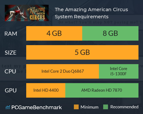 The Amazing American Circus System Requirements PC Graph - Can I Run The Amazing American Circus The Amazing American Circus System Requirements PC Graph - Can I Run The Amazing American Circus