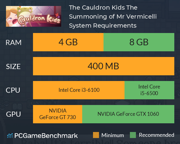 The Cauldron Kids: The Summoning of Mr. Vermicelli System Requirements PC Graph - Can I Run The Cauldron Kids: The Summoning of Mr. Vermicelli The Cauldron Kids: The Summoning of Mr. Vermicelli System Requirements PC Graph - Can I Run The Cauldron Kids: The Summoning of Mr. Vermicelli