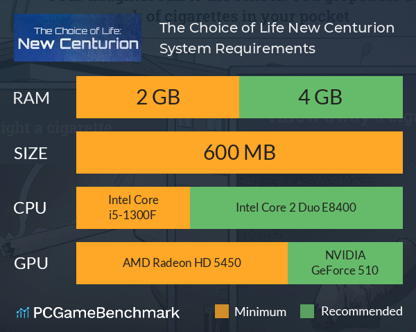 The Choice of Life: New Centurion System Requirements PC Graph - Can I Run The Choice of Life: New Centurion The Choice of Life: New Centurion System Requirements PC Graph - Can I Run The Choice of Life: New Centurion