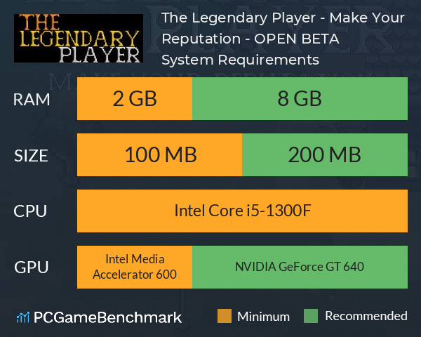 The Legendary Player - Make Your Reputation - OPEN BETA System Requirements PC Graph - Can I Run The Legendary Player - Make Your Reputation - OPEN BETA The Legendary Player - Make Your Reputation - OPEN BETA System Requirements PC Graph - Can I Run The Legendary Player - Make Your Reputation - OPEN BETA