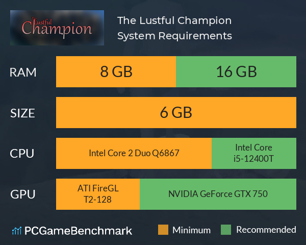 The Lustful Champion System Requirements PC Graph - Can I Run The Lustful Champion The Lustful Champion System Requirements PC Graph - Can I Run The Lustful Champion