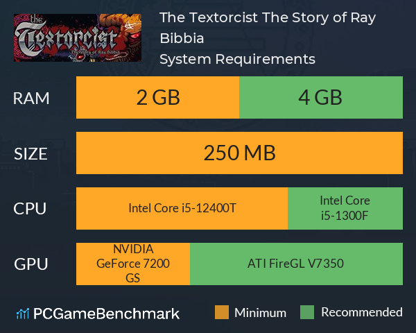 The Textorcist: The Story of Ray Bibbia System Requirements PC Graph - Can I Run The Textorcist: The Story of Ray Bibbia