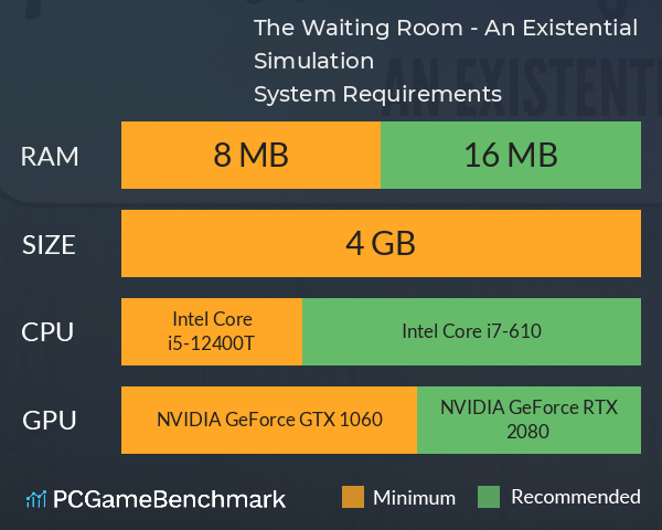 The Waiting Room - An Existential Simulation System Requirements PC Graph - Can I Run The Waiting Room - An Existential Simulation The Waiting Room - An Existential Simulation System Requirements PC Graph - Can I Run The Waiting Room - An Existential Simulation