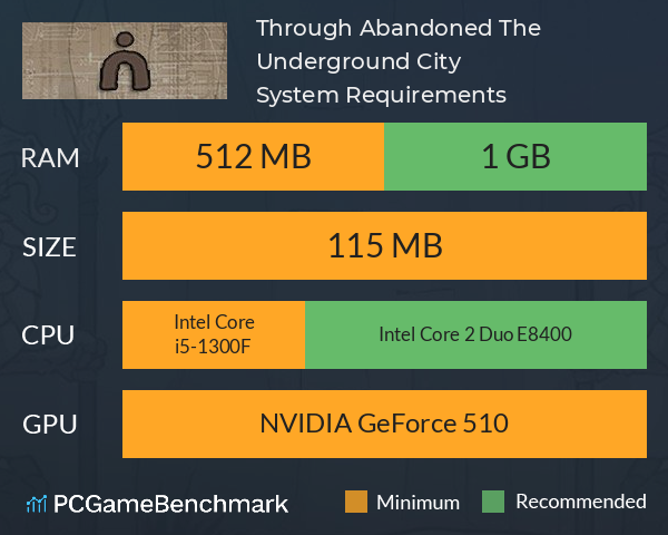 Through Abandoned: The Underground City System Requirements PC Graph - Can I Run Through Abandoned: The Underground City