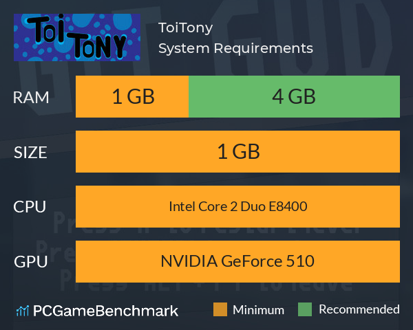 ToiTony System Requirements PC Graph - Can I Run ToiTony ToiTony System Requirements PC Graph - Can I Run ToiTony