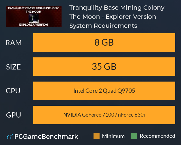 Tranquility Base Mining Colony: The Moon - Explorer Version System Requirements PC Graph - Can I Run Tranquility Base Mining Colony: The Moon - Explorer Version