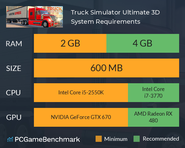 Truck Simulator Ultimate 3D System Requirements PC Graph - Can I Run Truck Simulator Ultimate 3D Truck Simulator Ultimate 3D System Requirements PC Graph - Can I Run Truck Simulator Ultimate 3D
