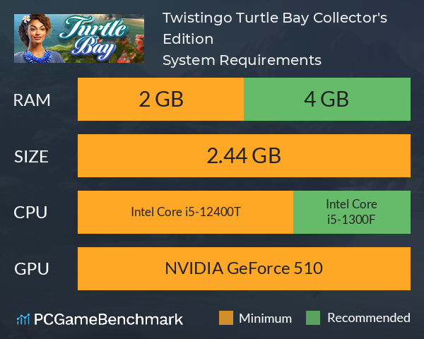 Twistingo: Turtle Bay Collector's Edition System Requirements PC Graph - Can I Run Twistingo: Turtle Bay Collector's Edition Twistingo: Turtle Bay Collector's Edition System Requirements PC Graph - Can I Run Twistingo: Turtle Bay Collector's Edition