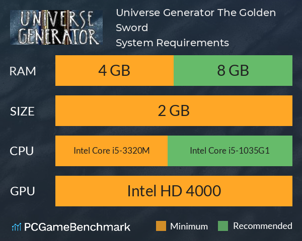 Universe Generator: The Golden Sword System Requirements PC Graph - Can I Run Universe Generator: The Golden Sword Universe Generator: The Golden Sword System Requirements PC Graph - Can I Run Universe Generator: The Golden Sword