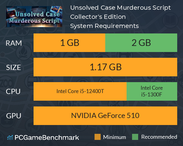 Unsolved Case: Murderous Script Collector's Edition System Requirements PC Graph - Can I Run Unsolved Case: Murderous Script Collector's Edition Unsolved Case: Murderous Script Collector's Edition System Requirements PC Graph - Can I Run Unsolved Case: Murderous Script Collector's Edition
