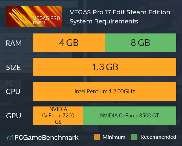 Círculo de rodamiento Retrato Categoría VEGAS Pro 17 Edit Steam Edition System Requirements - Can I Run It? -  PCGameBenchmark